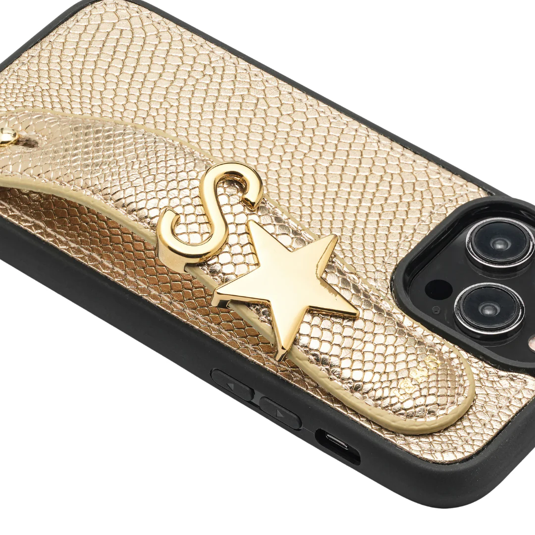 GLAM. Personalized Leather iPhone Case - Gold/Gold - Image 3