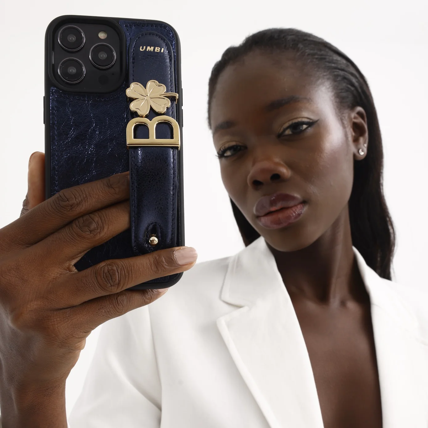 GLAM. Personalized Leather iPhone Case - Navy Blue/Gold - Image 10