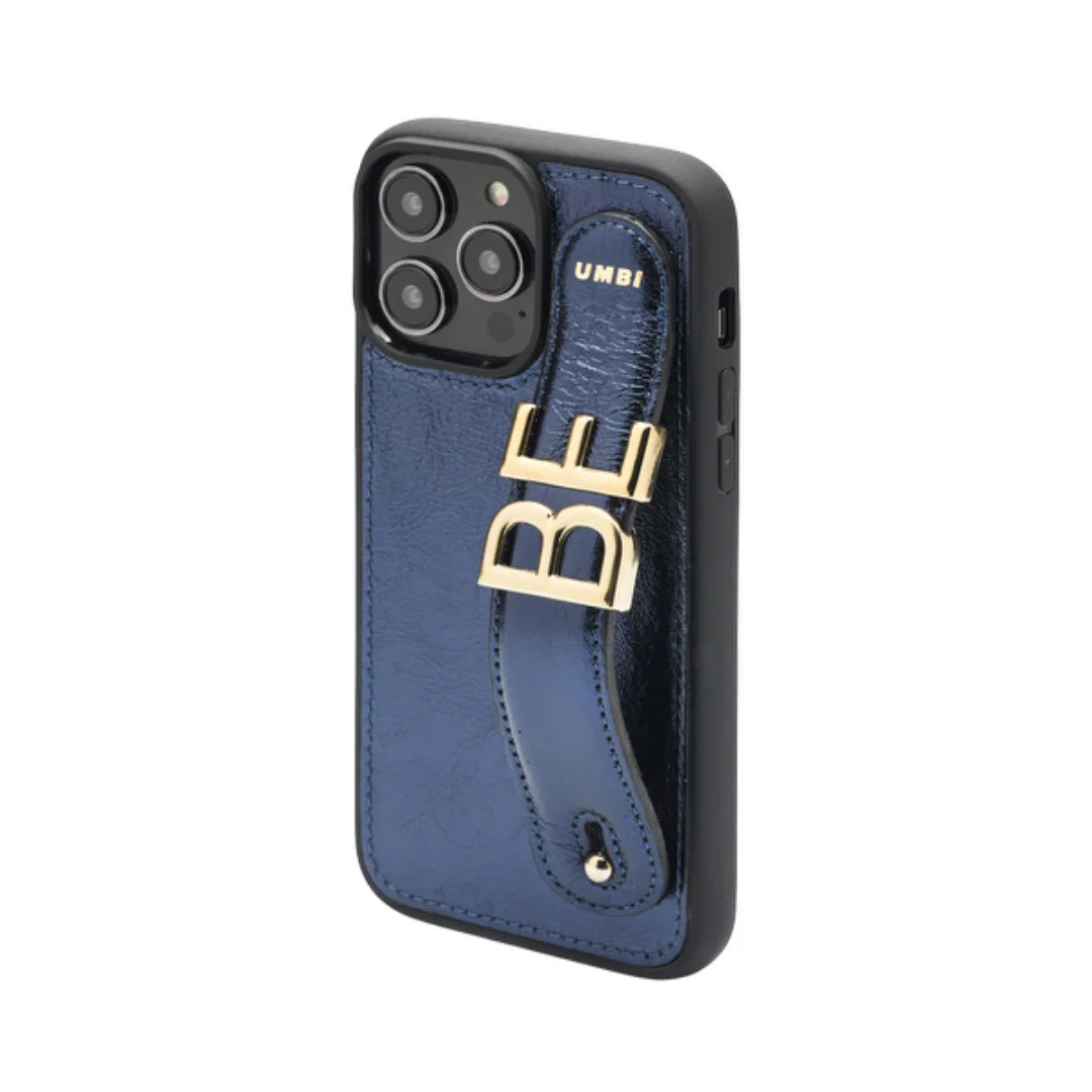 GLAM. Personalized Leather iPhone Case - Navy Blue/Gold - Image 3