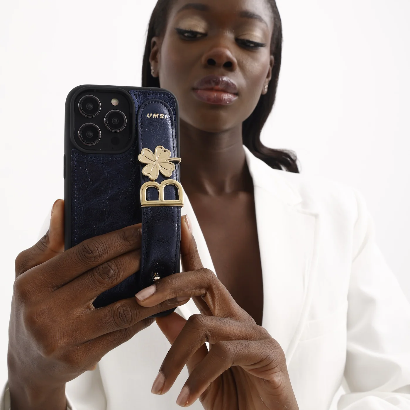 GLAM. Personalized Leather iPhone Case - Navy Blue/Gold - Image 7