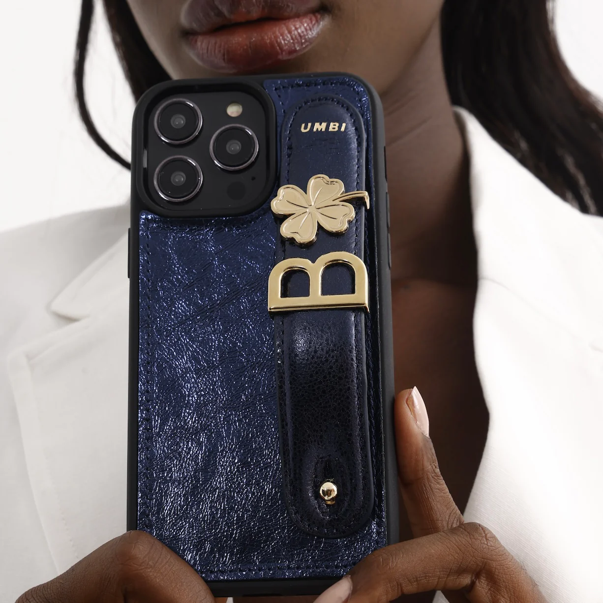 GLAM. Personalized Leather iPhone Case - Navy Blue/Gold - Image 8