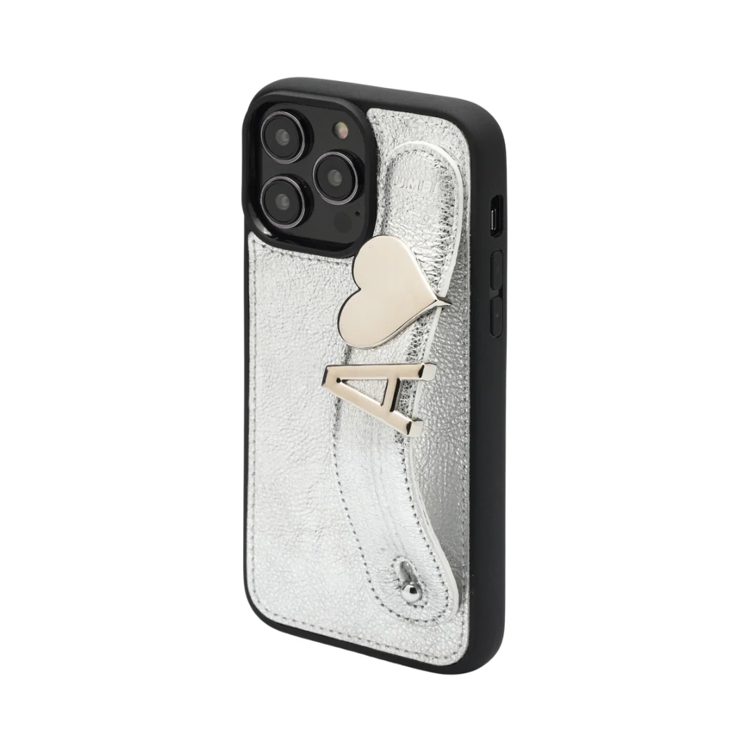 GLAM. Personalized Leather iPhone Case - Silver/Silver - Image 3