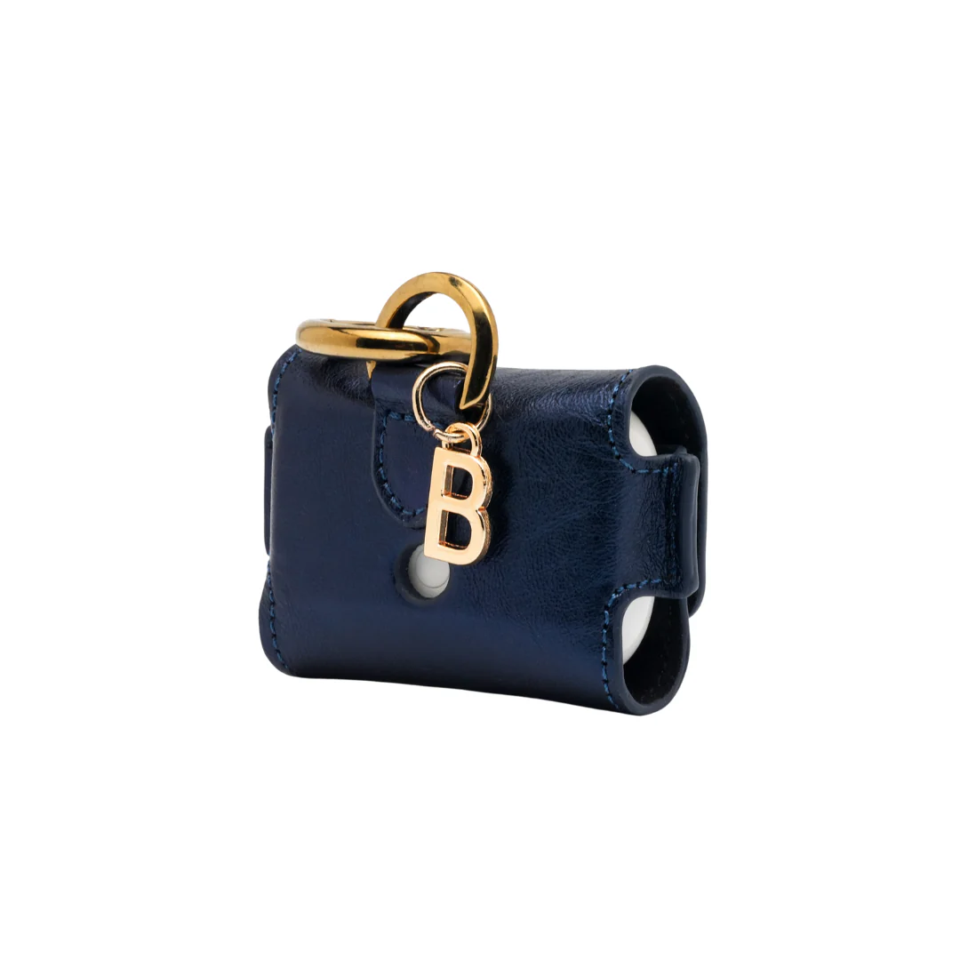 UMBI Personalized Leather AirPods Case - Metallic Navy Blue - Image 2