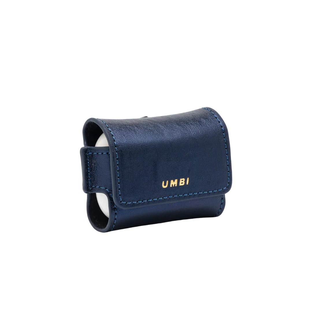 UMBI Personalized Leather AirPods Case - Metallic Navy Blue - Image 3