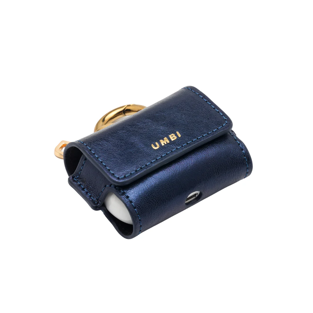 UMBI Personalized Leather AirPods Case - Metallic Navy Blue - Image 4
