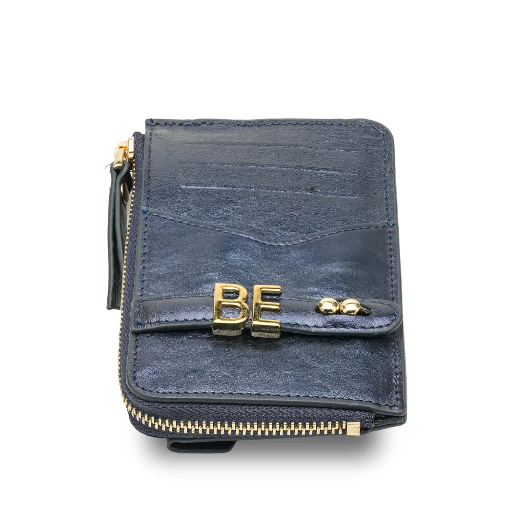 UMBI GLAM Personalized Leather Wallet - Metallic NAVY BLUE - Image 3