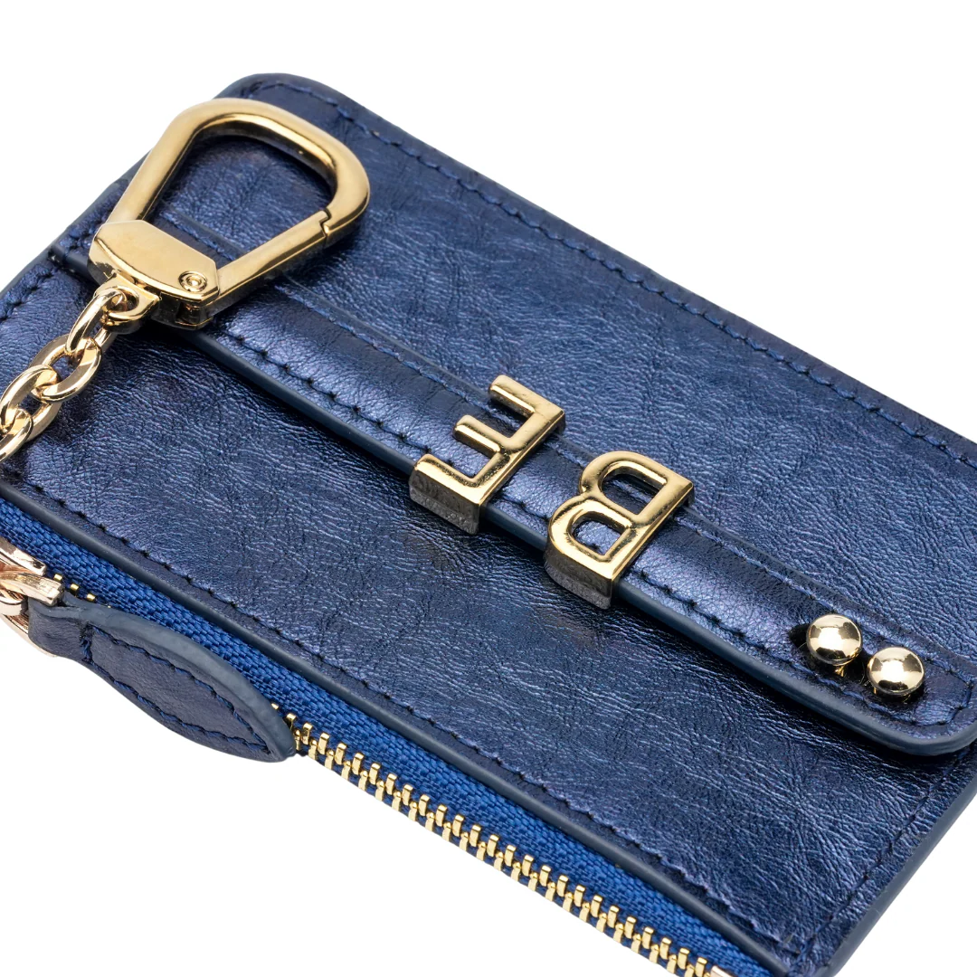 UMBI Personalized Leather Mini Wallet - Metallic NAVY BLUE - Image 3