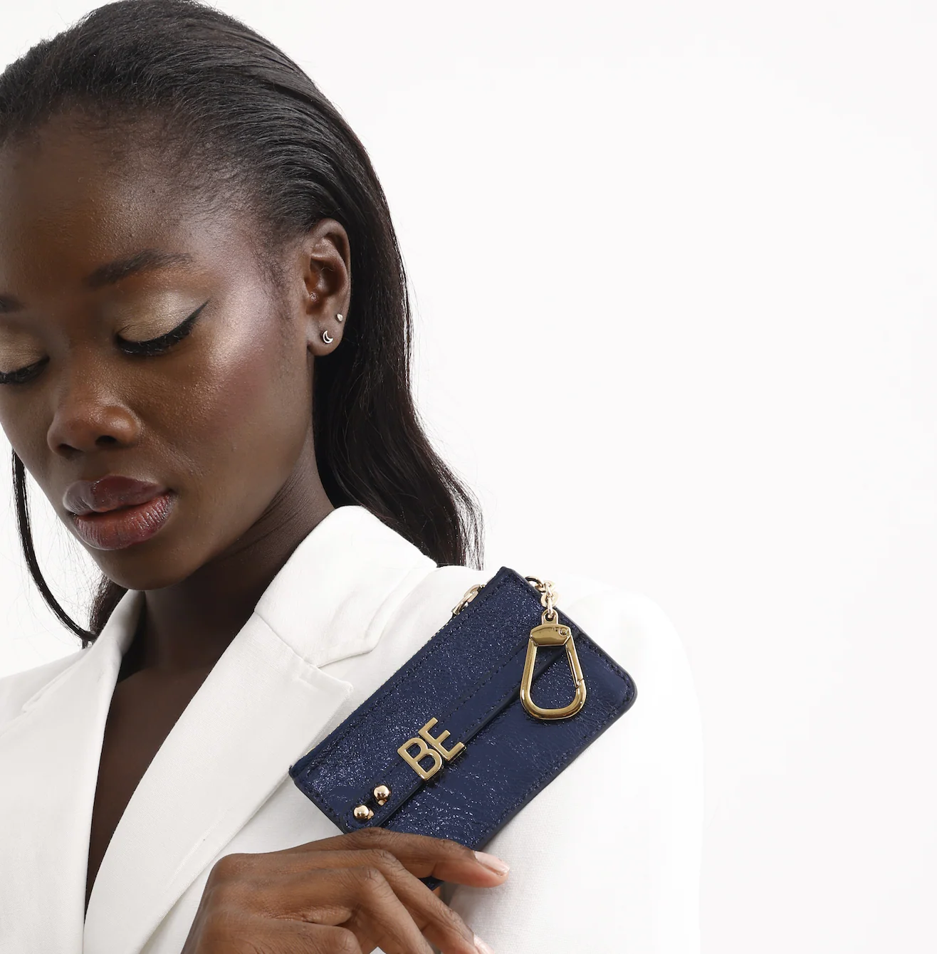 UMBI Personalized Leather Mini Wallet - Metallic NAVY BLUE - Image 7